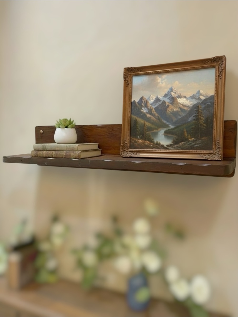 Vintage Wood Hanging Wall Display Shelf 24” Cottagecore Farmhouse Country